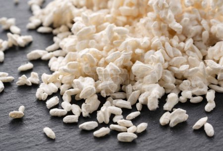 Foto de Close-up of rice koji placed on black background. Koji. Koji is fermented rice. - Imagen libre de derechos