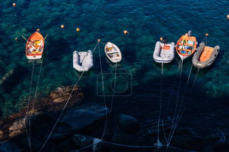 Photo for Top view of moored boats. rocks under the sea. - Royalty Free Image