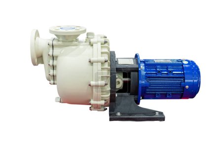 Photo for Plastic centrifugal pump assembly electric motor for conveying or supply chemical solution or etc. in industrial isolated on white with clipping path - Royalty Free Image