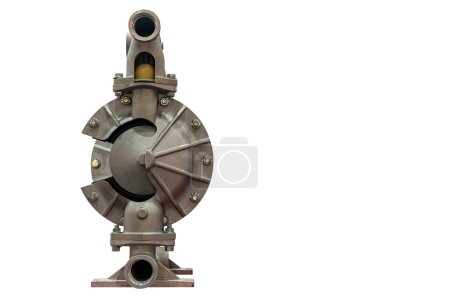 Photo for Cut away cross section show detail inside air operated stainless steel double diaphragm pump or membrane pump in industrial isolated on white with clipping path - Royalty Free Image
