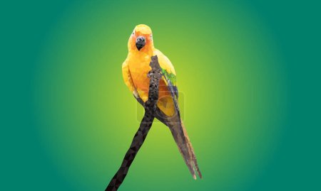 Illustration for Graphics Polygon Image Parrot sitting on a branch isolated on green background  vector illustration - Royalty Free Image
