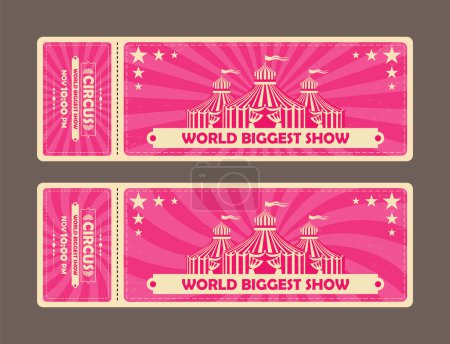 Illustration for Circus ticket set, movie theater, cinema, tent, carousel, theatre, entertainment, vector illustration - Royalty Free Image