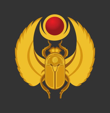 Téléchargez les illustrations : Illustration vectorielle scarabée doré égyptien avec vecteur de qualité premium - en licence libre de droit