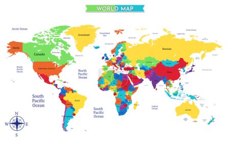 Téléchargez les illustrations : Vector-colored world map isolated - en licence libre de droit