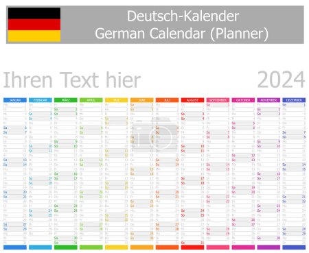 Téléchargez les photos : 2024 German Planner Calendar with Vertical Months on white background - en image libre de droit