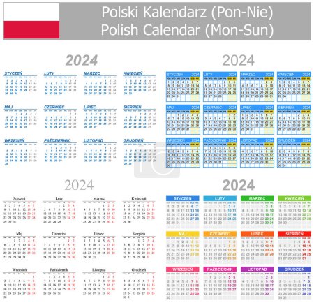 Téléchargez les illustrations : 2024 Polish Mix Calendar Mon-Sun on white background - en licence libre de droit