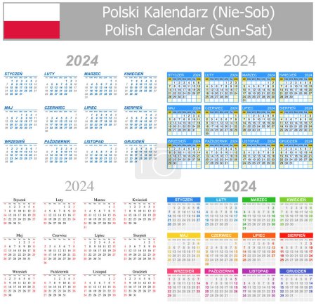 Téléchargez les illustrations : 2024 Polish Mix Calendar Sun-Sat on white background - en licence libre de droit