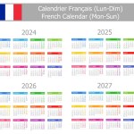 2024-2027 French Type-1 Calendar Mon-Sun on white background