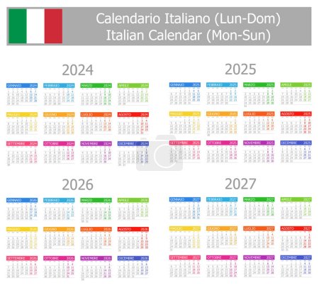 Téléchargez les photos : 2024-2027 Italian Type-1 Calendar Mon-Sun on white background - en image libre de droit