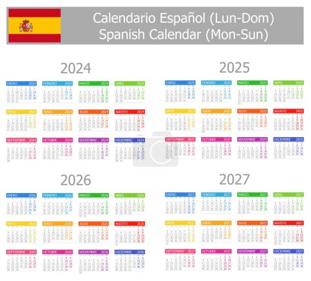 Foto de 2024-2027 Spanish Type-1 Calendar Mon-Sun on white background - Imagen libre de derechos
