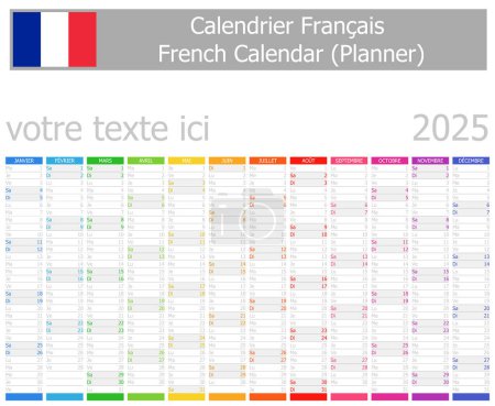 Illustration for 2025 French Planner Calendar with Vertical Months on white background - Royalty Free Image