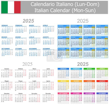 Illustration for 2025 Italian Mix Calendar Mon-Sun on white background - Royalty Free Image