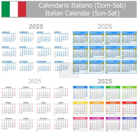 Illustration for 2025 Italian Mix Calendar Sun-Sat on white background - Royalty Free Image