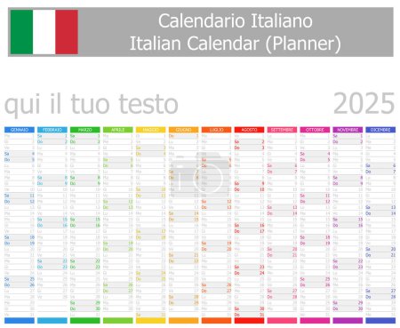 Illustration for 2025 Italian Planner Calendar with Vertical Months on white background - Royalty Free Image