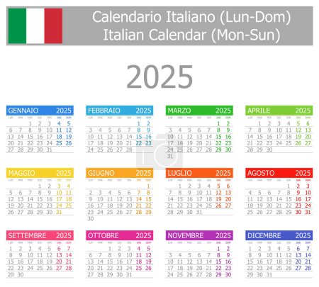 Illustration for 2025 Italian Type-1 Calendar Mon-Sun on white background - Royalty Free Image
