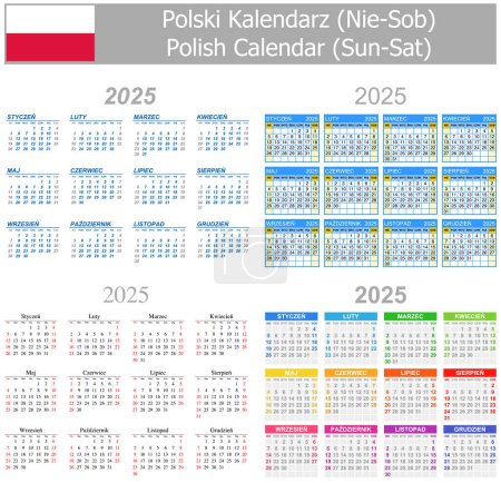 Illustration for 2025 Polish Mix Calendar Sun-Sat on white background - Royalty Free Image