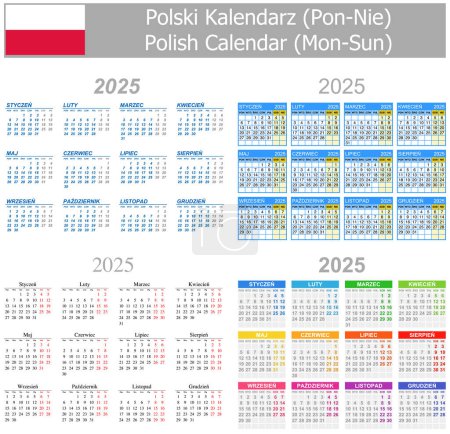 Illustration for 2025 Polish Mix Calendar Mon-Sun on white background - Royalty Free Image