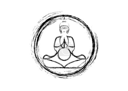 Bouddha en méditation, Enso Zen Cercle des Lumières, symbole et concept de silhouette de Bouddha méditant, Bouddhisme, Japon, vecteur isolé sur fond blanc en style pinceau