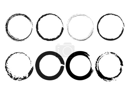 Black Enso Zen Circle Brush Set Collection Pack. Vector Logo Illustration isolated on white background 