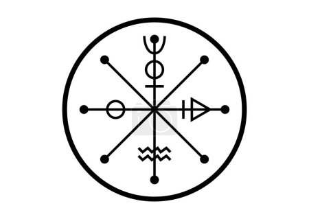 The Wheel of Fotune tarot symbol, worldwide ancient sign, the cycle of life, magical witch talisman lucky charm, black tattoo icon of sacred geometry isolated on white background 