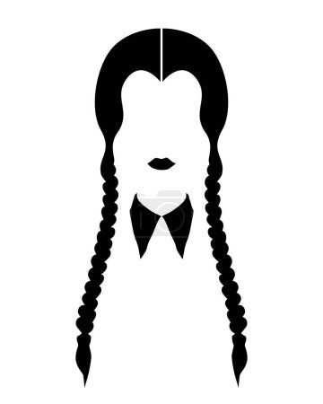 Illustration for Gothic girl with two braids, silhouette of woman's face, vector isolated on white background - Royalty Free Image