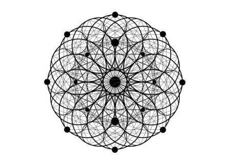 Symbole de semence de vie Géométrie Sacrée. Logo icône Mandala mystique géométrique de l'alchimie ésotérique Fleur de Vie. Saint signe de trinité Vector tatouage noir amulette méditative divine isolé sur fond blanc