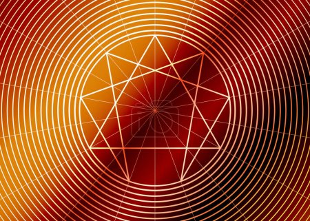 Illustration for Enneagram icon, sacred geometry, white diagram logo template, vector illustration isolated on colorful background - Royalty Free Image
