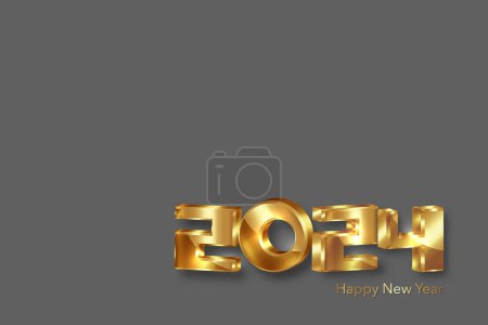 2024 goldene 3D-Zahlen, Happy New Year Banner Weihnachtsthema. Urlaub Design für Grußkarte, Einladung, Kalender, Party, Gold Luxus vip, Vektor isoliert auf grauem Hintergrund