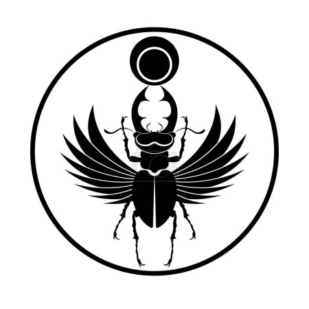 Téléchargez les illustrations : Cornes de scarabée sacrée égyptienne avec des ailes. Logo noir silhouette insecte vecteur isolé sur un fond blanc. Symbole des anciens Égyptiens du dieu du soleil en forme de cercle - en licence libre de droit