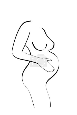 pregnant woman concept, vector outline illustration of pregnancy in flat line design. Black logo icon, thin linear sign for gynecologist isolated on a white background