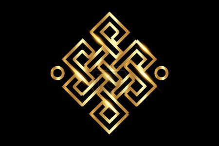 Photo for The endless knot or eternal knot. Gold Samsara icon. Guts of Buddha, The bowels of Buddha. Happiness node, symbol of inseparability and dependent origination of existence and all phenomena in Universe - Royalty Free Image