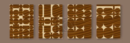 Photo for Minimalist trendy abstract print set card. Brown modern geometric shapes pattern, contemporary print. Vector fashionable templates for design on vintage beige stripes background - Royalty Free Image