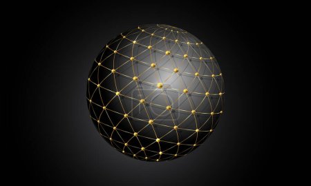 Photo for 3D Global Connection. Gold Creative modern logo suitable for businesses related to digital or technological media. High-tech electronics and computer related concept. Vector geometric sphere isolated - Royalty Free Image
