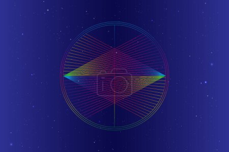 Photo for Line overlap, triangles shape on circle, logo geometric design concept. Vector colorful spectrum gradient lines isolated on starry galaxy background - Royalty Free Image