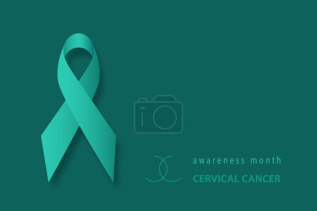 Photo for Banner with Cervical Cancer Awareness Realistic Ribbon. Design Template for Info-graphics or Websites Magazines. January is Cervical Cancer Awareness Month, vector isolated on green background - Royalty Free Image
