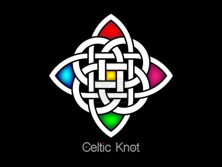 Photo for Celtic knot, interlocked circles logo, colorful vector tattoo ornament interlaced tape isolated on black background - Royalty Free Image