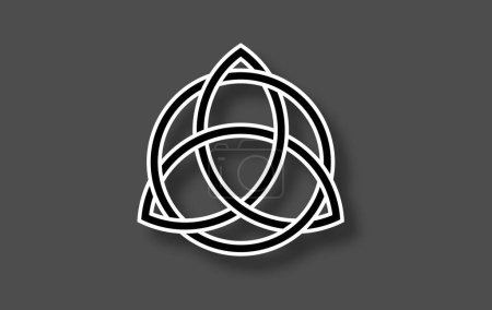 Logo géométrique Triquetra, n?ud Trinity, symbole Wiccan pour la protection. Noeud celtique noir et blanc vecteur isolé sur fond gris. Symbole de divination Wicca, signe occulte ancien