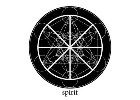 Ilustración de Espíritu símbolo wicca icono de la alquimia, Geometría Sagrada, Diseño del logotipo mágico del signo espiritual. Mandala vectorial blanco y negro aislado sobre fondo blanco - Imagen libre de derechos