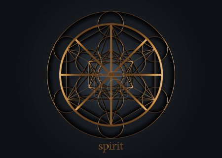 Spirit Symbol wicca Alchemie-Ikone, Heilige Geometrie, Gold Magic Logo-Design des spirituellen Zeichens. Luxus-Vektormandala isoliert auf schwarzem Hintergrund
