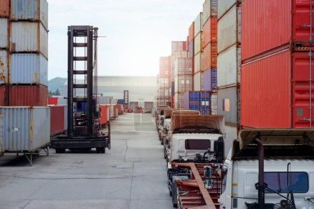 Photo for Container forklift truck and container yard view - Royalty Free Image