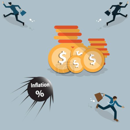 Illustration for Flat design of Inflation crisis, The ball with words inflation, was rushing towards the pile of money that was placed there, inflation concept - vector illustration - Royalty Free Image