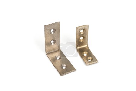 Photo for 90 degree metal bracket for furniture on a white - Royalty Free Image