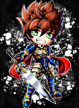 Photo for Anime chibi design, fantasy warrior character. - Royalty Free Image