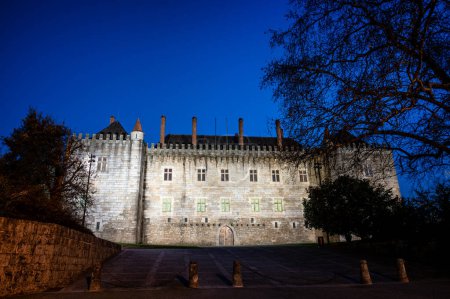 Blue hour view of the Palace of the Dukes of Braganza in Guimaraes, Portugal