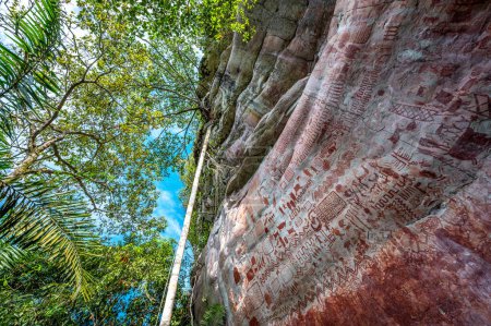 Stunning ancient rock art at Cerro Azul in Guaviare, Colombia