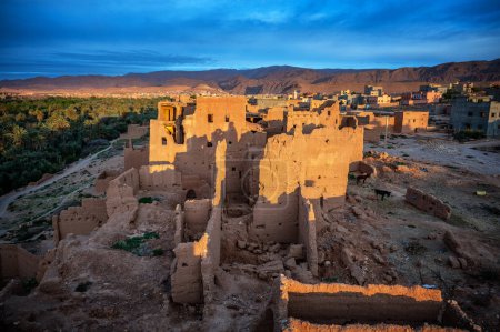 Historic ruins in the town of Tinghir, Morocco early in the morning