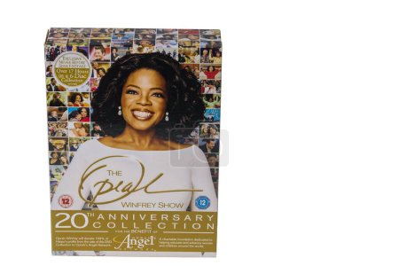 Photo for Close-up view of Oprah Winfrey 20th anniversary DVD box collection isolated on white background. Sweden. Uppsala. 02.02.2023. - Royalty Free Image