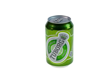Photo for Close up view of can of Denmark beer Tuborg isolated on white background. Sweden. Uppsala. 02.11.2023. - Royalty Free Image