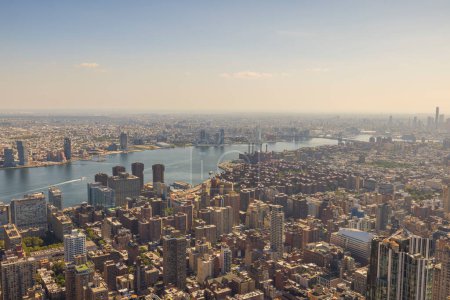 Photo for Beautiful panoramic view landscape aerial view of skyscrapers of Manhattan and Hudson river. New York, USA. - Royalty Free Image