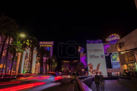 Photo for Night Las Vegas cityscape view. Gorgeous out-of-focus colorful tracers of Strip road. Nevada, Las Vegas. USA. - Royalty Free Image